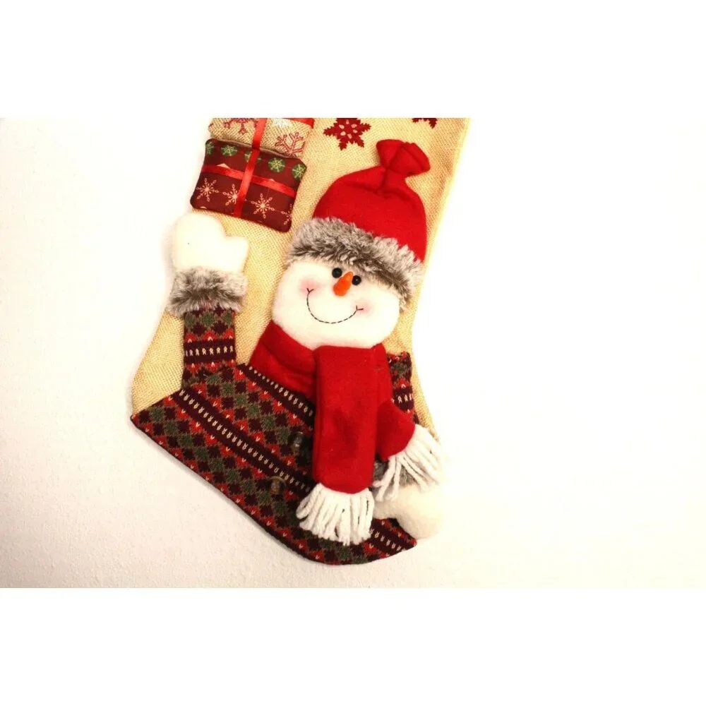 Christmas Queen Snowman 3D Stocking 18 inches Red Beige‎ Holiday Decor NWT